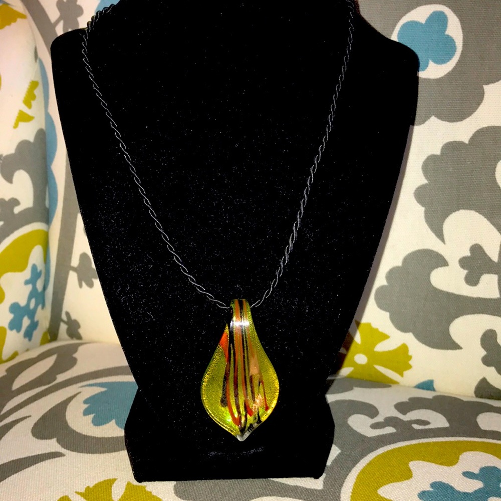 Antique rope necklace with glass ornament